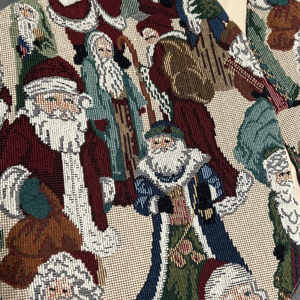 Tapestry Santa Claus Vest Cream Red Festive‎ Holiday Christmas Grandmacore Vtg - Picture 2 of 7